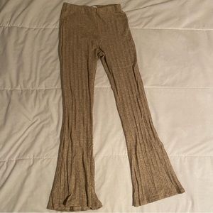 caramel brown ribbed flare leggings